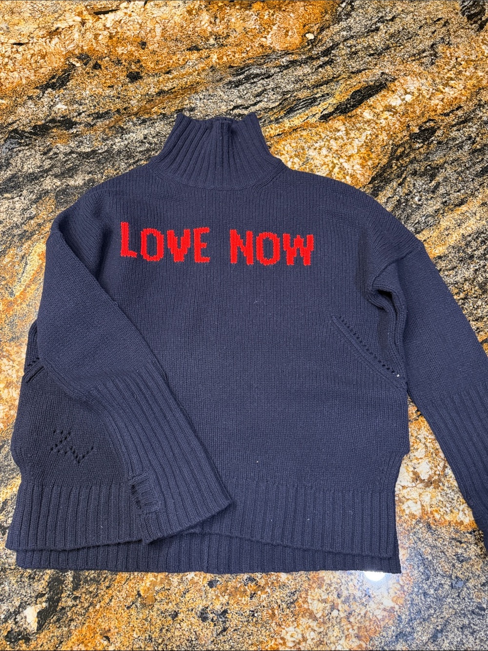 Zadig & Voltaire Navy Turtleneck Sweater with Red 'LOVE NOW'